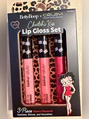 Betty Boop and Celavi Cheetahs Kiss Limited EDT Lip Gloss Set NIB